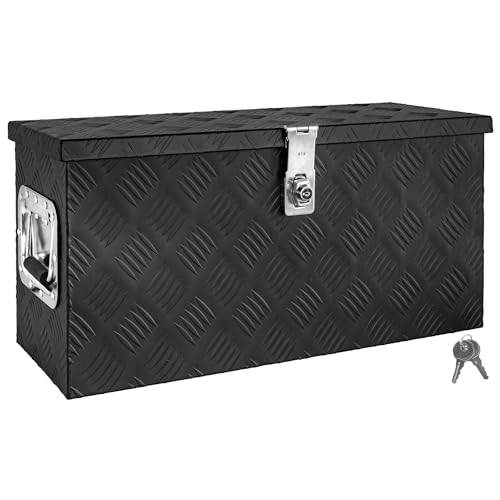 Deichselbox Schwarz Werkzeugkasten Truckbox Alu Box Anhänger Kiste mit Deckel Abschließbar Alubox...