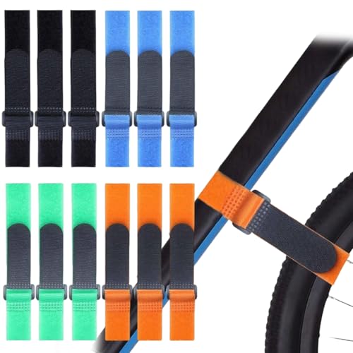 12 Stück Fahrradträgergurte, verstellbarer Fahrrad-Rad Gurt mit Klettverschluss, rutschfest,...
