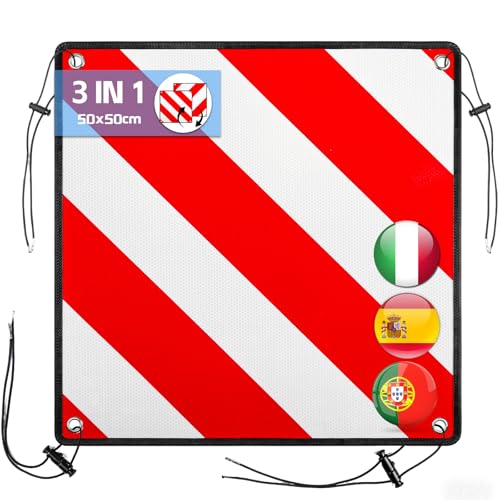 Sorlpv 3 In 1 Warntafel für Italien Spanien Portugal, Alu Reflektierend Warnschild 50x50CM mit...