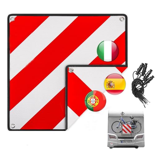 Warntafel Italien Spanien & Portugal, 3 in1 Rot Weiß Reflektierend Warntafel mit 4 Spanngurte, 50 x 50...