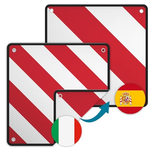 Wiltec 2in1 rot weiße Warntafel Spanien und Italien aus Aluminium mit Befestigungslöchern 500x500 mm...