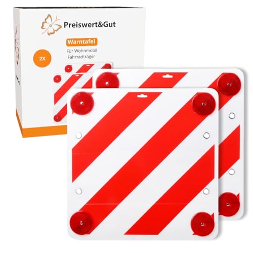 2x Warntafel Fahrradträger 50x50 cm für LKW, Wohnmobil Kunststoff – 50x50cm, Rot-Weiß, Warnschild...