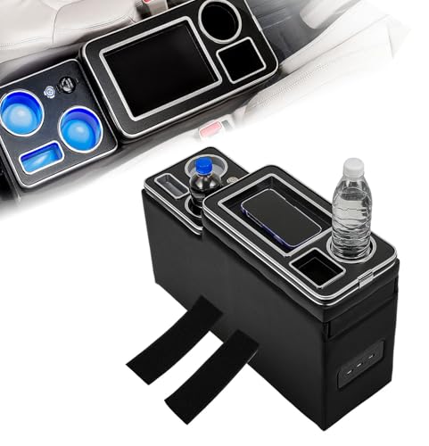 GEARMONSTER Mittelkonsole mit Ablagen Staufach, Mittelkonsole Box mit Getränkehalter, USB-Anschluss,...