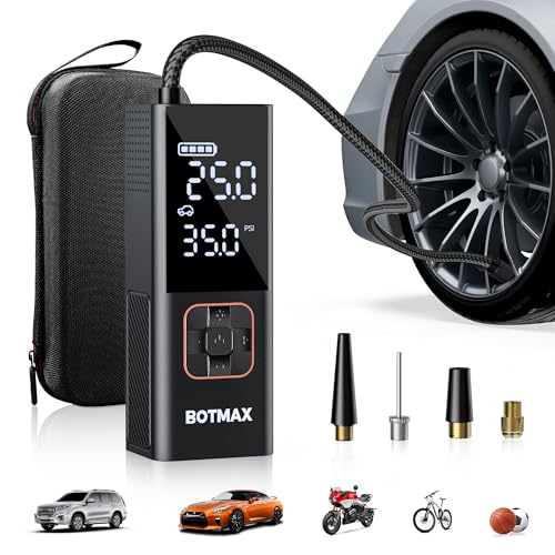 Botmax Tragbarer Reifenfüller – Autoreifen-Luftpumpe mit Reifendruckmesser (160 PSI) und LED-Licht,...