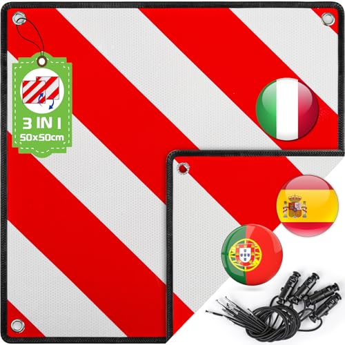 Warmfay Warntafel für Italien Spanien und Portugal Fahrradträger, 3 In 1 Alu Rot Weiß Reflektierend...