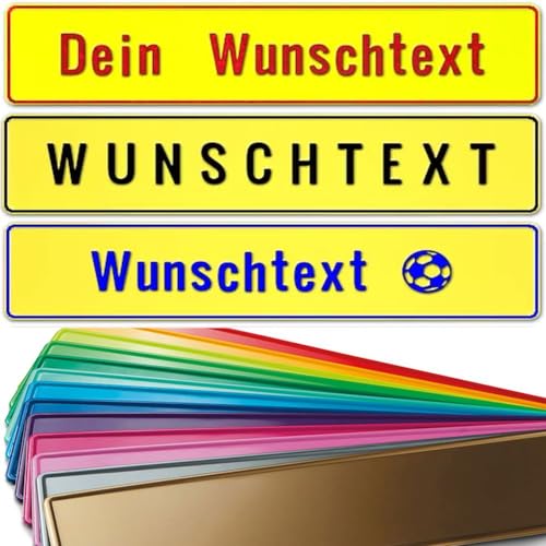 1 Stück Fun Kennzeichen 52cm x 11cm mit Wunschtext Individuell Wunschkennzeichen Wunschprägung Namens...