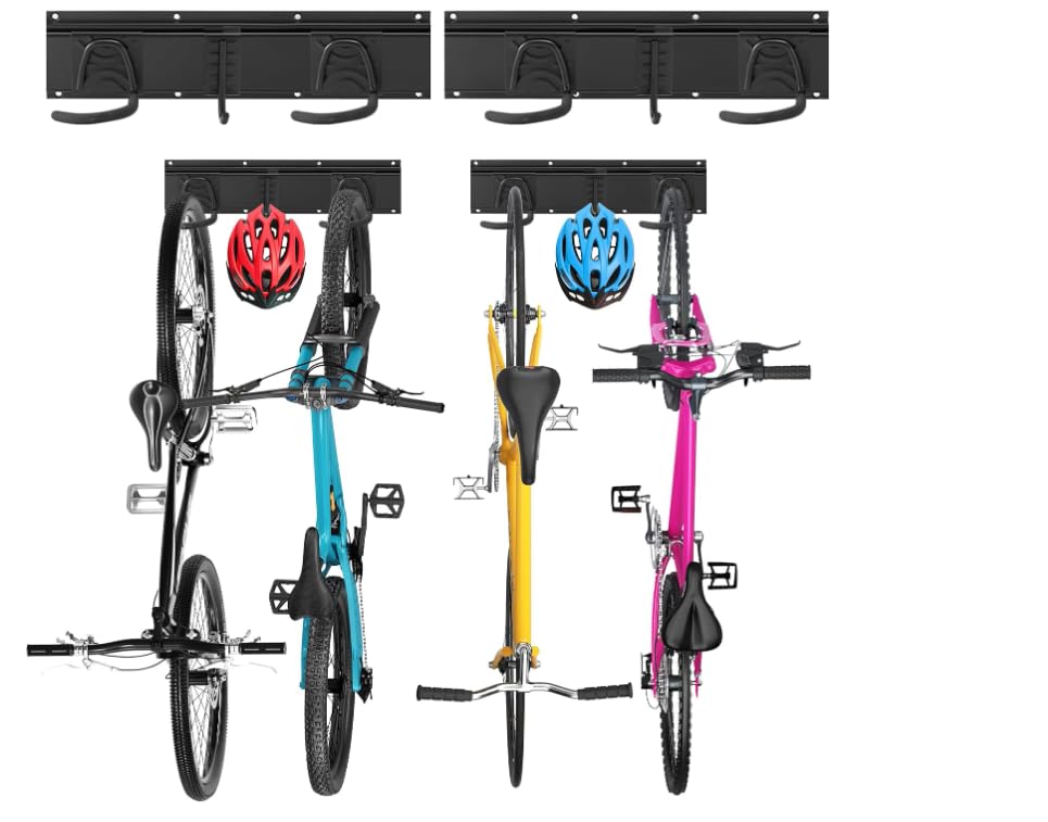 Spalivivre Wandmontierter Fahrradständer, vertikaler Fahrradaufhänger, 4 Fahrradträger und 2 Helmhaken...