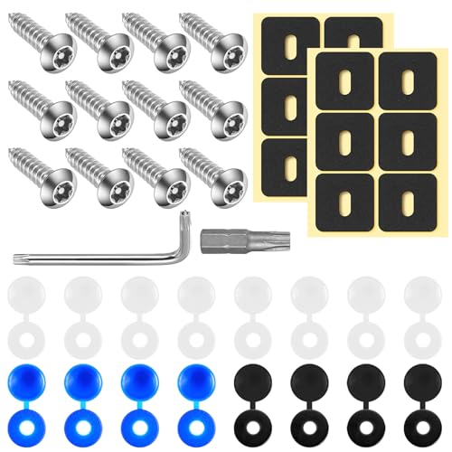 Anti Diebstahl Kennzeichen Schrauben Fitting Kit, M5 Edelstahl Auto Nummernschild Schrauben und Kappen...
