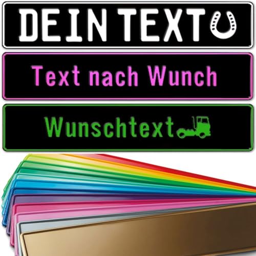 1 Stück Fun Kennzeichen 52cm x 11cm mit Wunschtext Individuell Wunschkennzeichen Wunschprägung Namens...