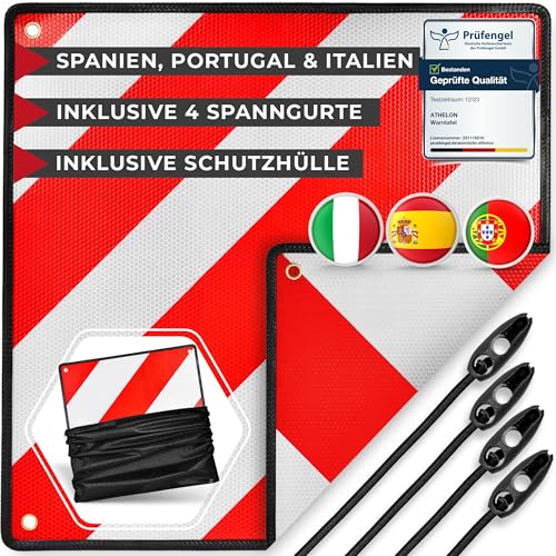 ATHELON® 3in1 Warntafel für Italien, Spanien & Portugal - Reflektierendes Warnschild inklusive 4X...