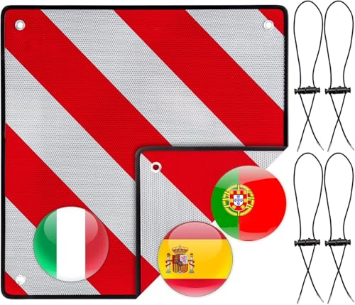 KBIBCK Warntafel Fahrradträger Aluminium, 3-in-1 Warntafel für Italien Spanien Portugal, 50x50 cm...