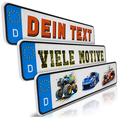 schildEVO 1 Mini Kfz-Kennzeichen | Auto Namensschild | Rennwagen | Wunschtext zum Geburtstag | Aluminium...