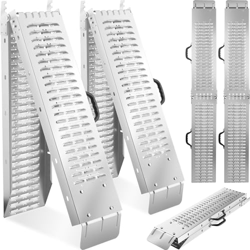 tectake® 2X Faltbare Auffahrrampen, Stahl Rampe, bis 400 kg belastbar, rutschfest, perforiert, Laderampe...