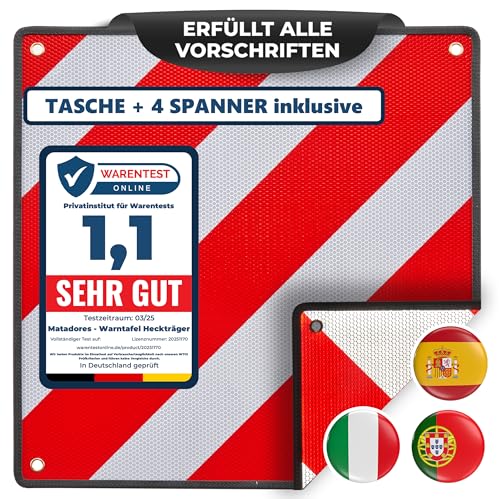 MATADORES Premium 3in1 Warntafel für Italien UND Spanien + Portugal | + Tasche + 4 Spanngurte |...