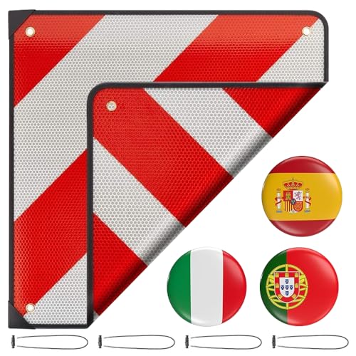 KBIBCK Warntafel Italien und Spanien, 3-in-1 Warntafel Fahrradträger mit 4 Spannseilen, 50x50 cm...