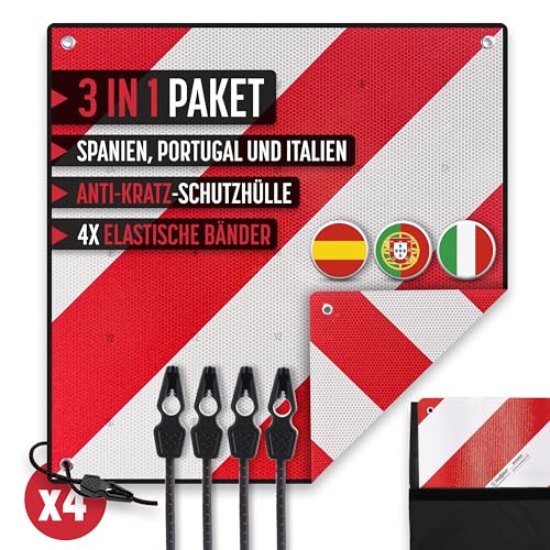 MAGMA | Warntafel Italien Fahrradträger | 3-Pack Warntafel Italien Spanien + 4 Spanngurte + Tasche Anti...