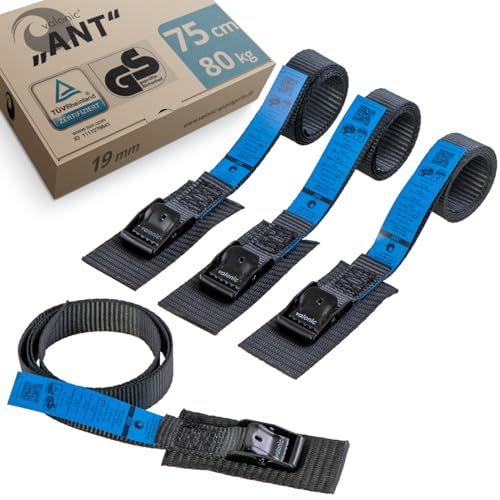 valonic ANT - 4X 75cm Kurze Spanngurte, mit Pad, 80Kg, 19mm, TÜV Rheinl. / GS Zertifiziert, EN-12195-2 -...